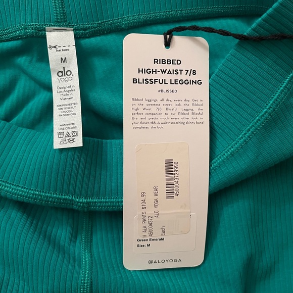 NWT Alo Yoga Ribbed High-Waist 7/8 Blissful Legging in Ocean Teal size M - Picture 5 of 5